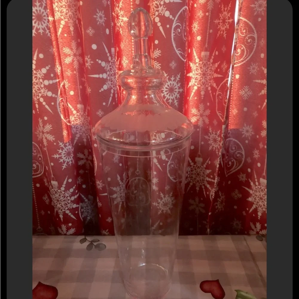 Vintage Elegant Apothecary Jar With Etched Glass Lid.  Beautiful 22” Tall W/lLid